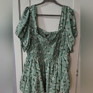 Torrid Green Floral Smocked Top